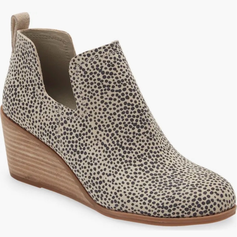Tom’s Kallie Wedge Bootie 
2 3/4” heel